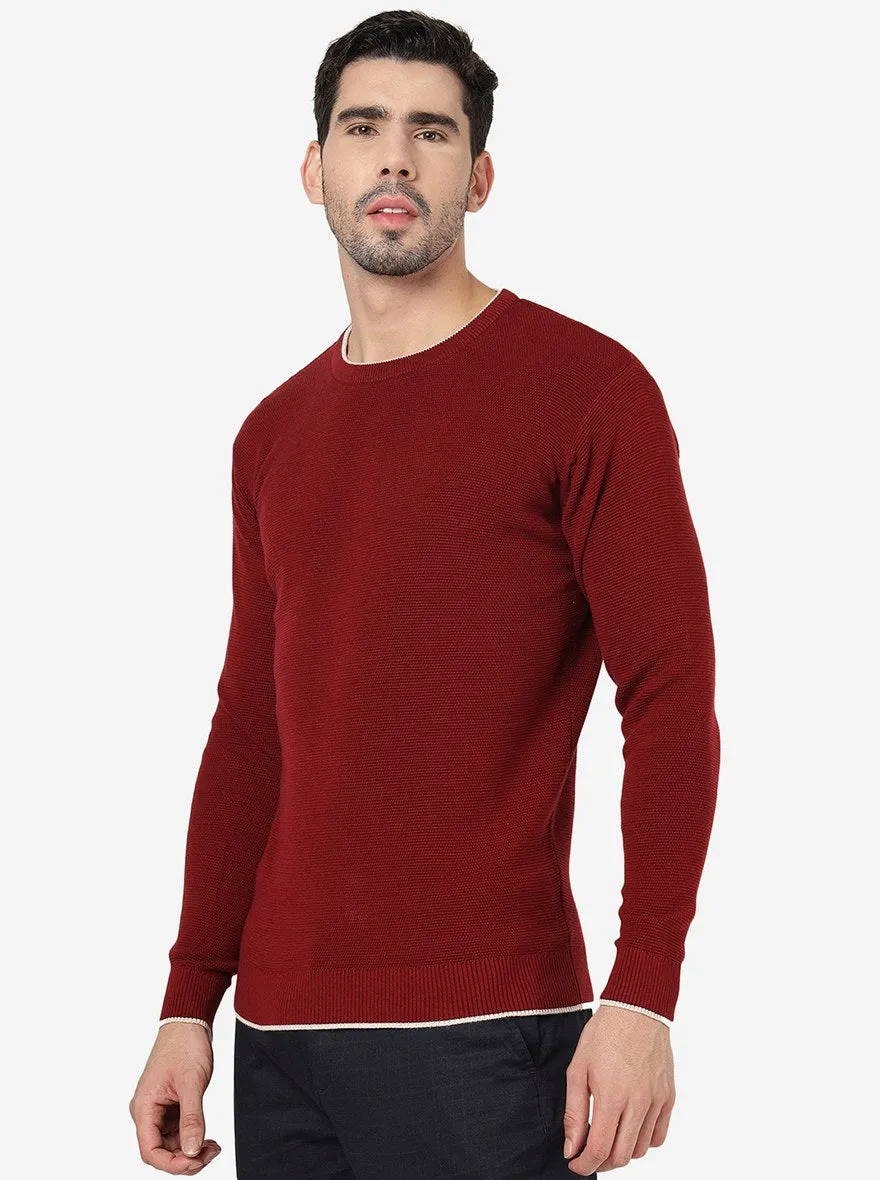 Maroon Solid Slim Fit Winter T-Shirt | JadeBlue