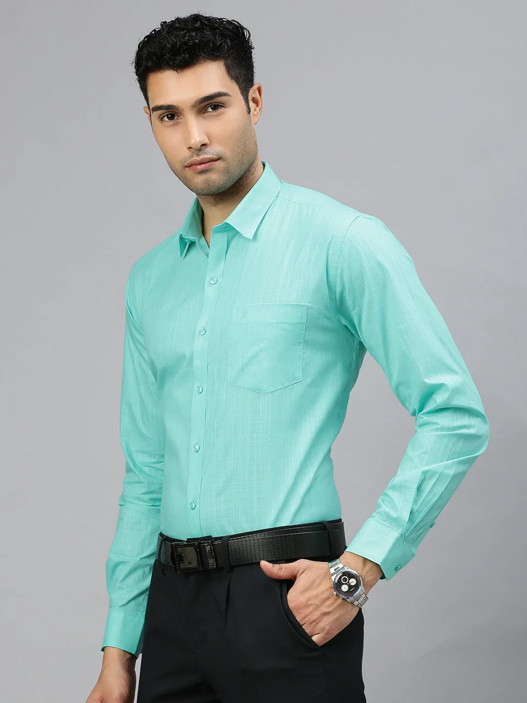 Men 100% Cotton Shirt Greenish Cyan T37 TM3