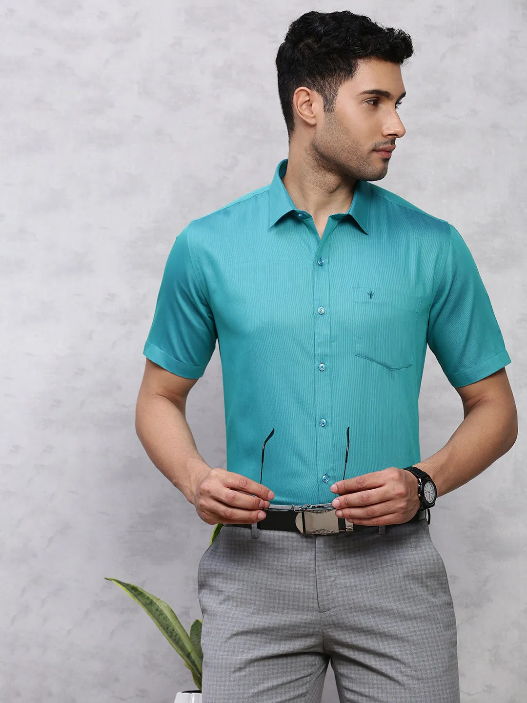 Men Cotton Rich Shirt Pine Green TZ6