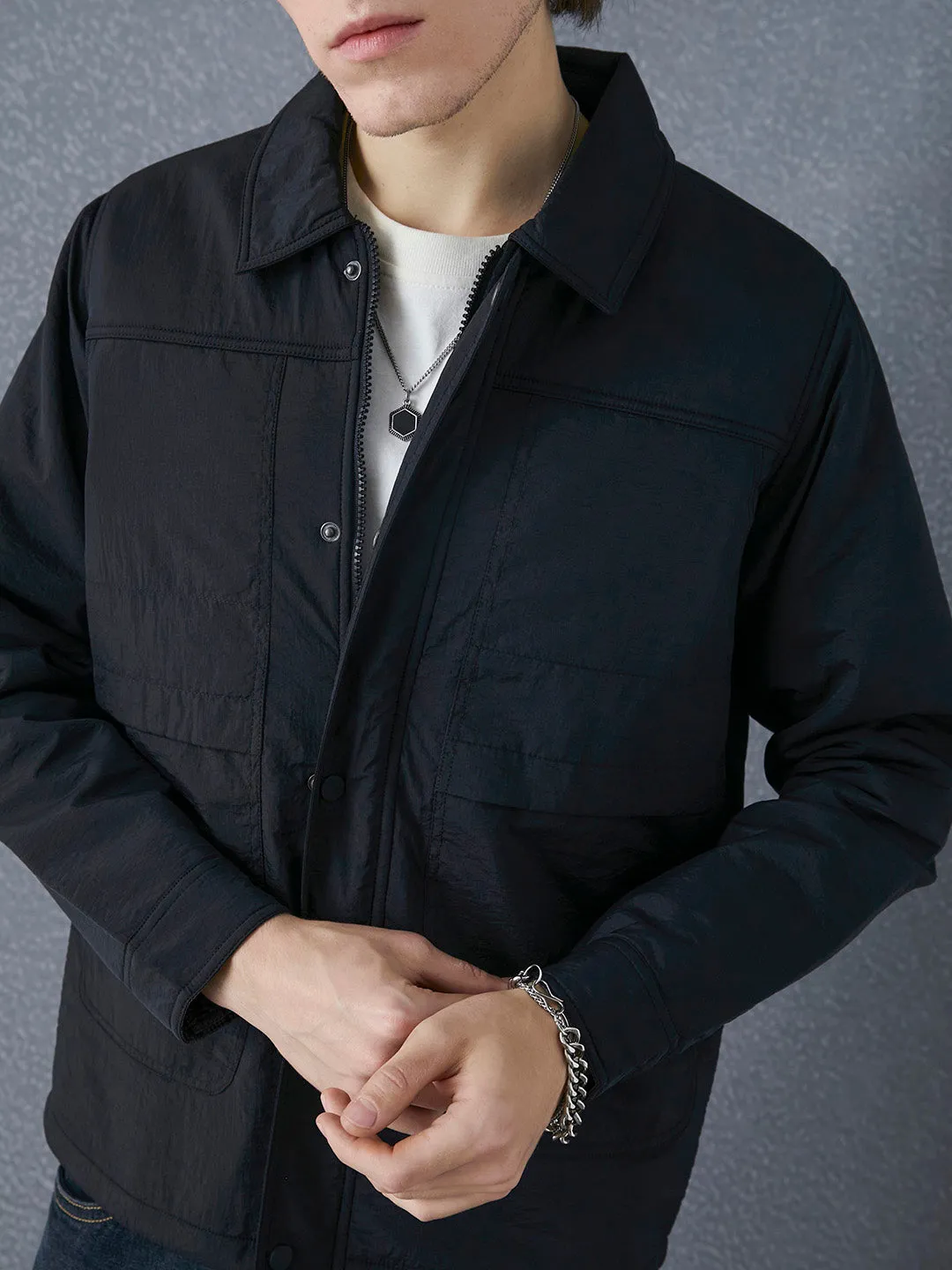 Men Regular Fit Premium Front Pocket Full Zip Dark Grey Full Sleeve Jacket