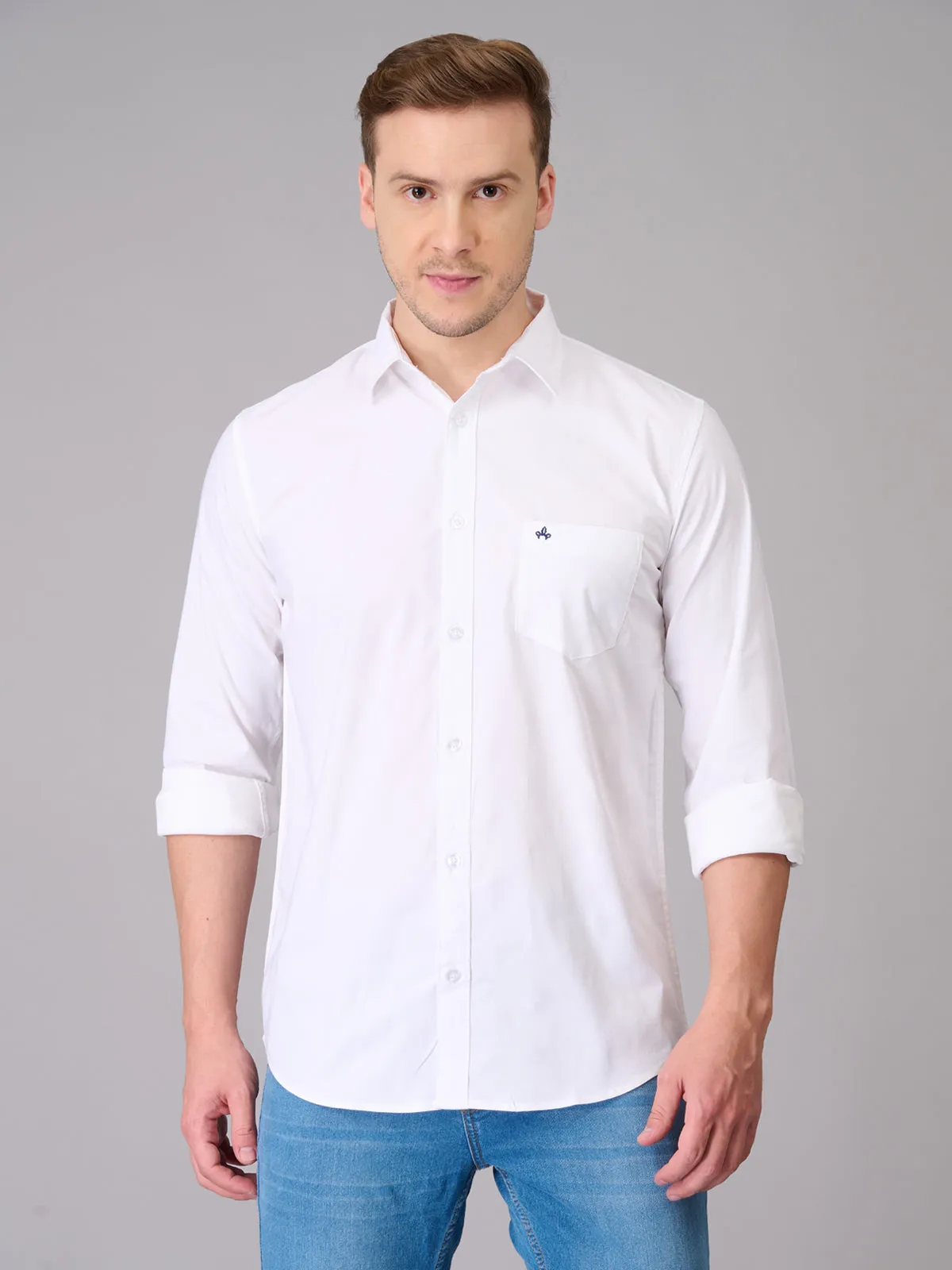 Men White Formal Cotton Shirt (GBHM23ED13)