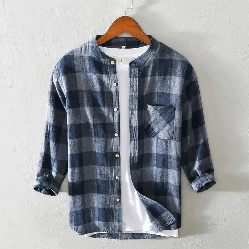 Men's Luxury Cotton Linen Tiki Shirt: Original Plaid Summer T-Shirts