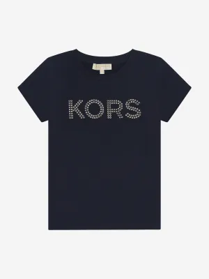 Michael Kors Girls Studded Logo T-Shirt in Navy