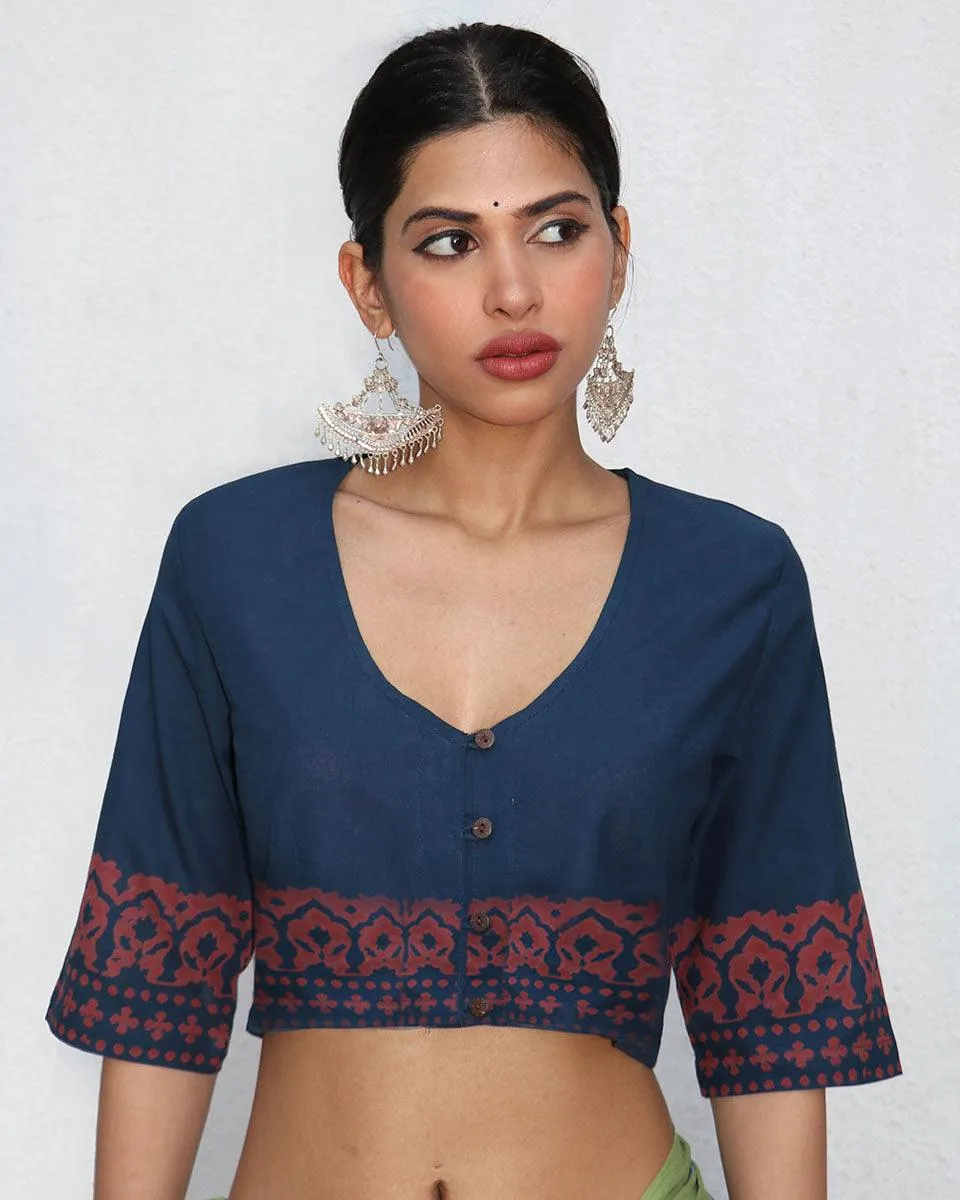 Moana Blockprinted Croptop Cotton Blouse - NOMAD