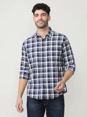 Navy Oxford Checks Shirt With Pocket