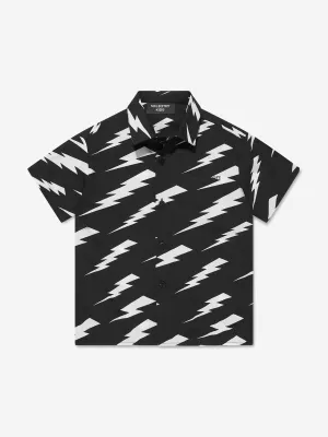 Neil Barrett Boys Thunderbolt Short Sleeve Shirt in Black