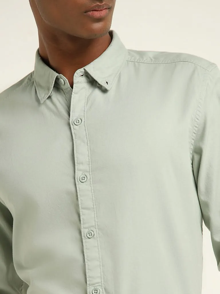 Nuon Sage Solid Slim-Fit Cotton Shirt