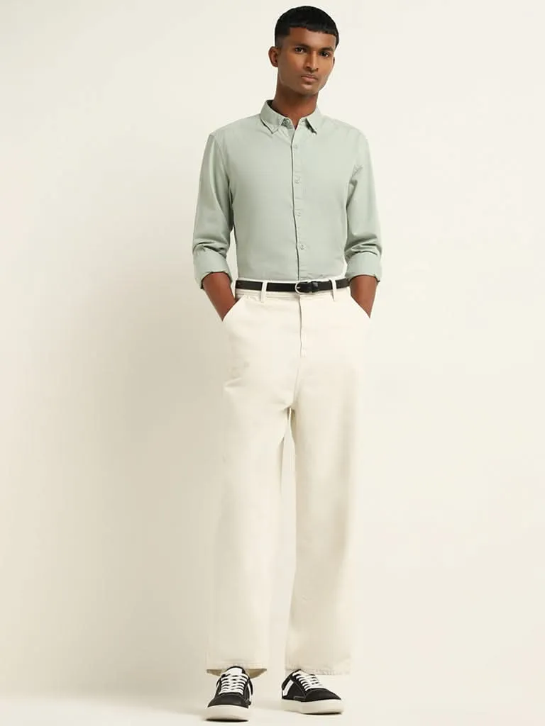 Nuon Sage Solid Slim-Fit Cotton Shirt