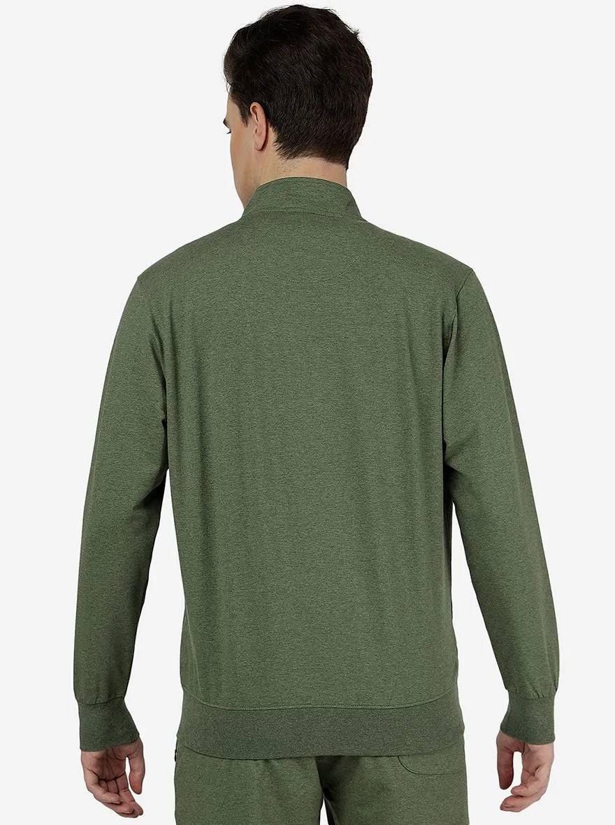 Olive Green Solid Slim Fit Winter T-Shirt | JadeBlue