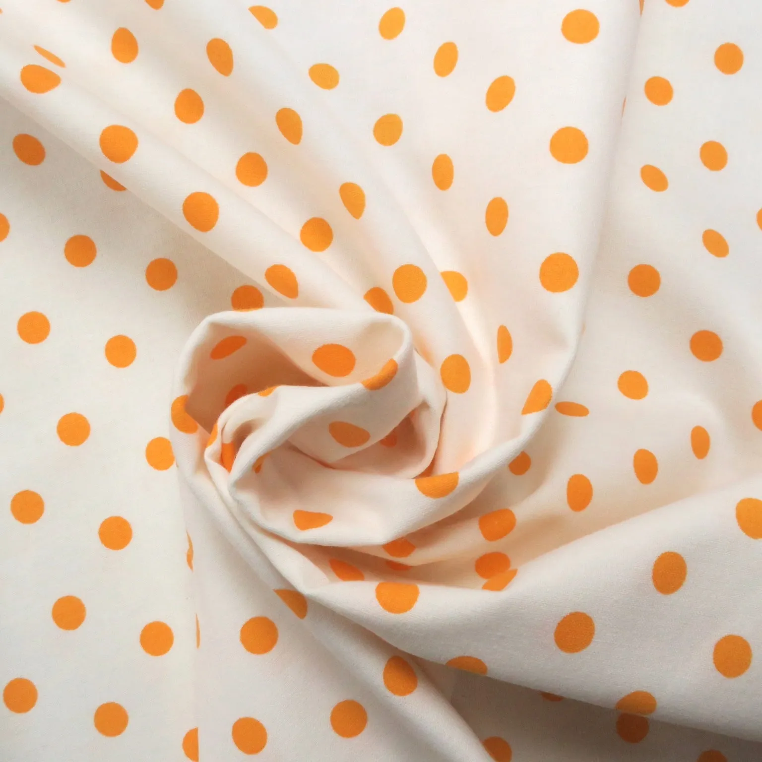 Orange Polka Dots on White Background Printed Cotton Blended Broadcloth