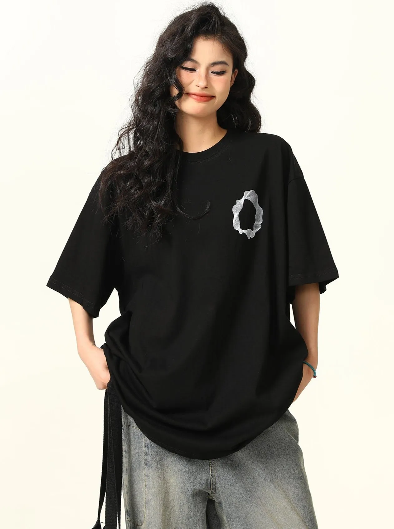 Oversized Graphic Print Cotton Tee