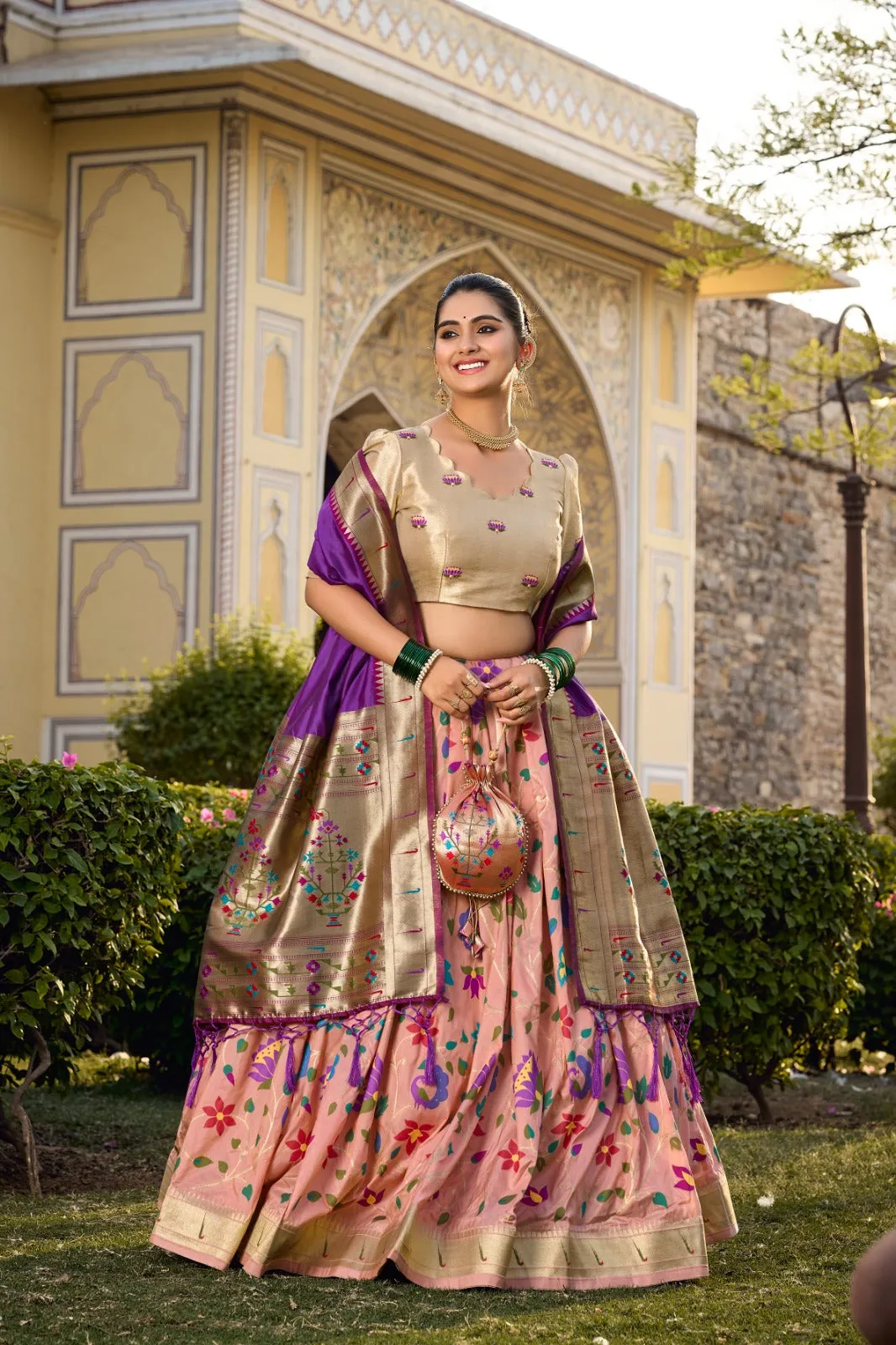 Paithani Jacquard Silk Weaving Zari Worked Lehenga Choli