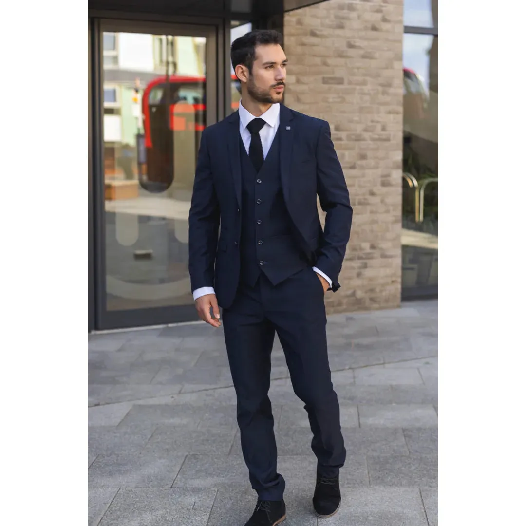 Parker - Men's Navy 3 Piece Tailored Fit Wedding Suit