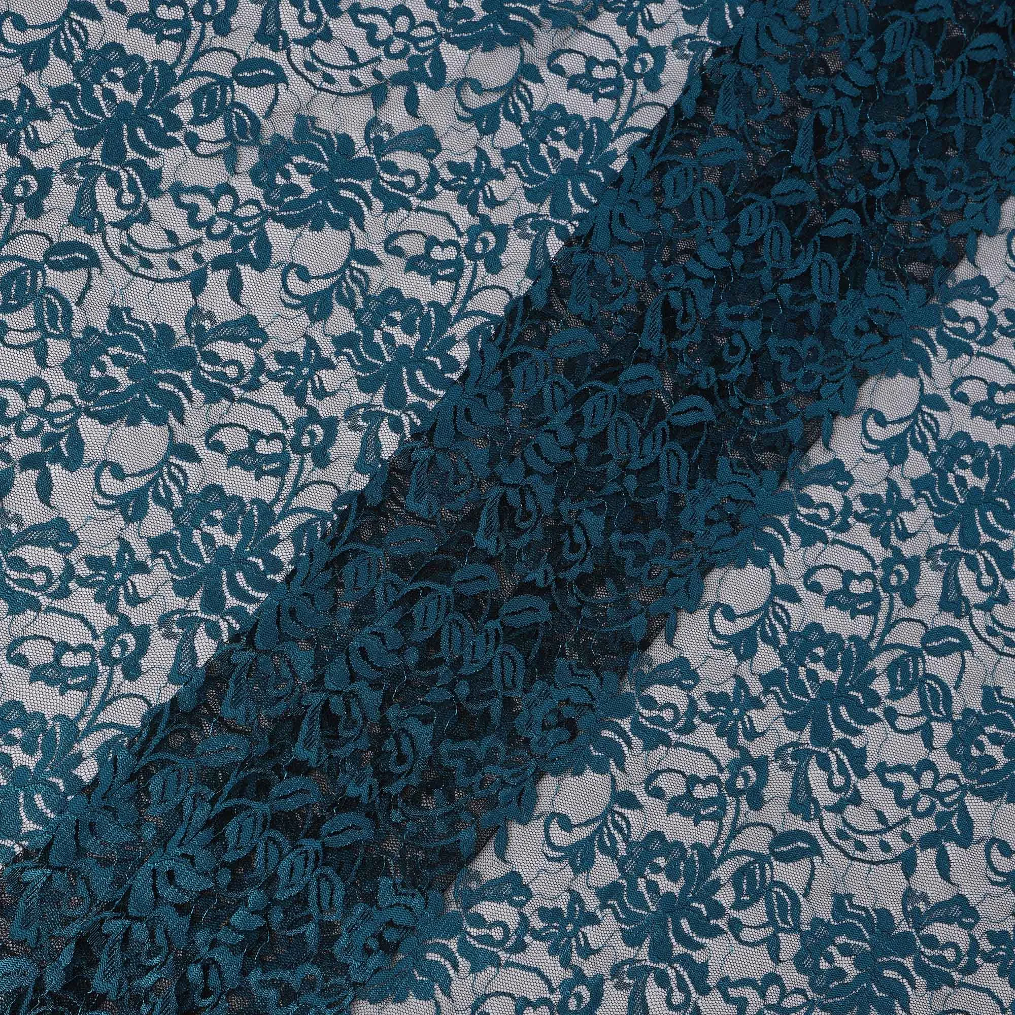 Petrol Blue Floral Lace Fabric, 110 cm Width, Synthetic Material from Indonesia-D21129