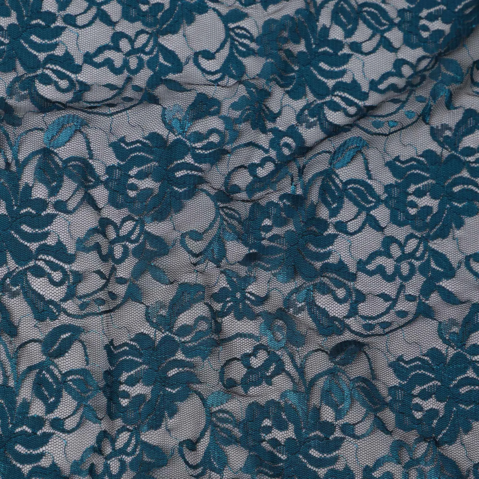 Petrol Blue Floral Lace Fabric, 110 cm Width, Synthetic Material from Indonesia-D21129