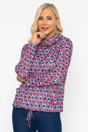 Pink Geometric Print Roll Neck Top