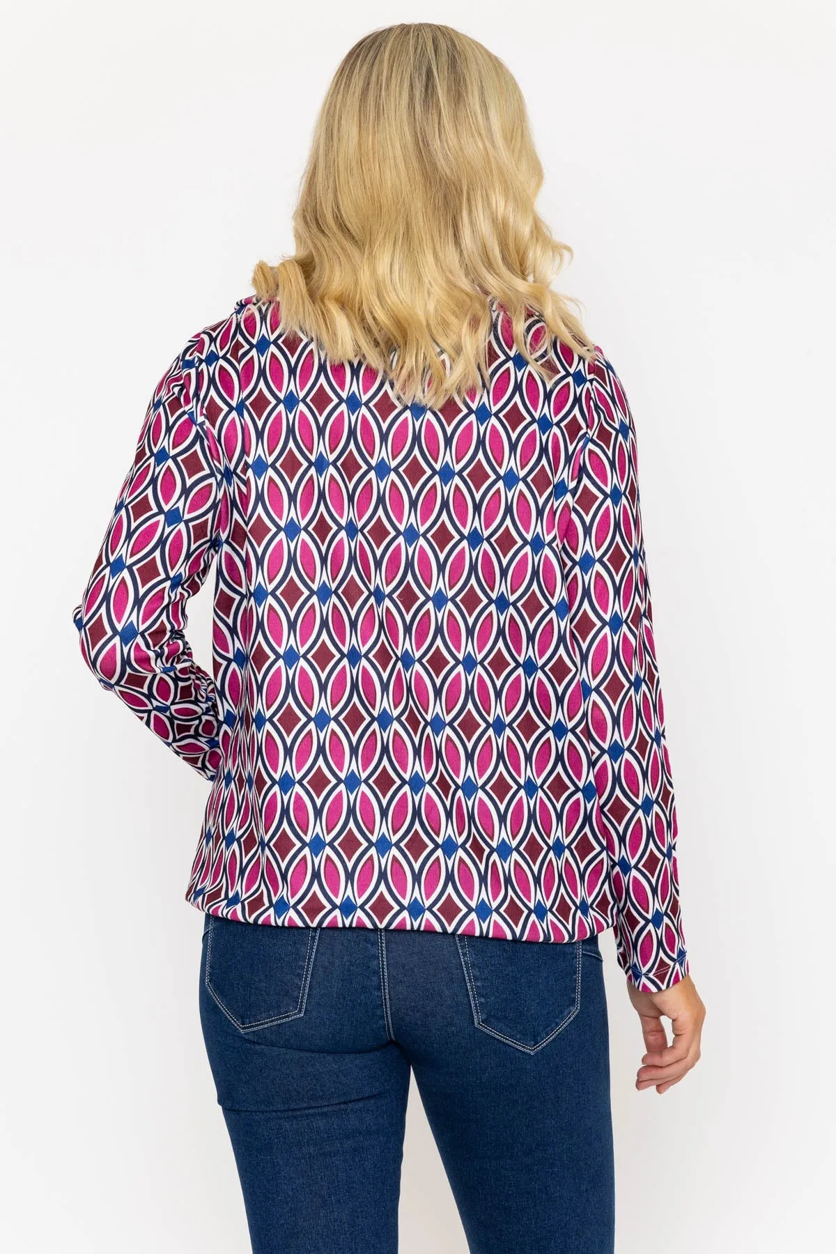 Pink Geometric Print Roll Neck Top