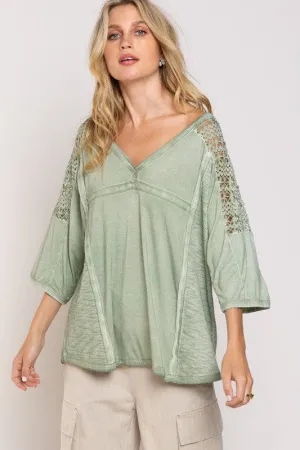 POL Feminine Boho Crochet Sleeve Top