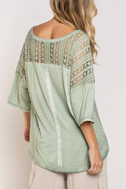 POL Feminine Boho Crochet Sleeve Top