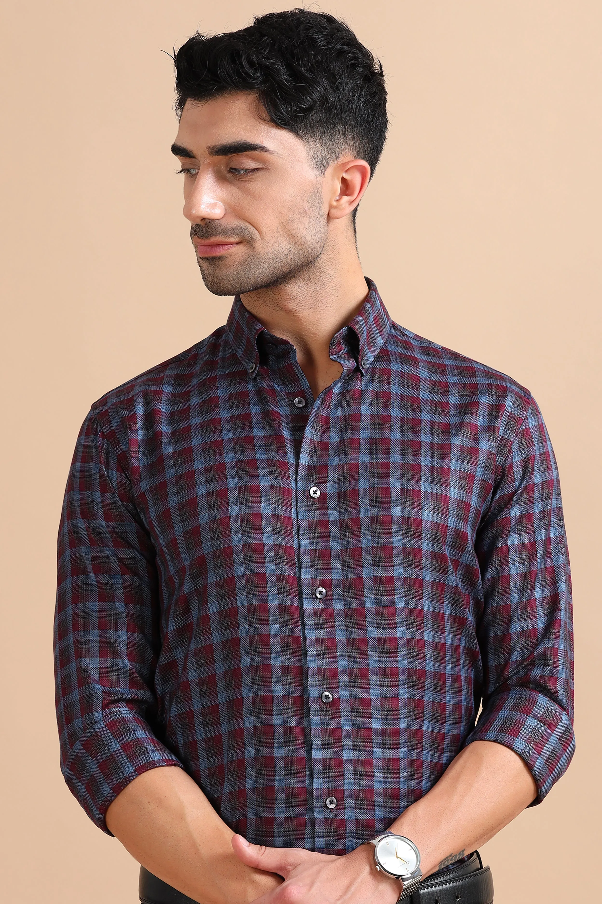 Premium Burgundy Checkered Shirt