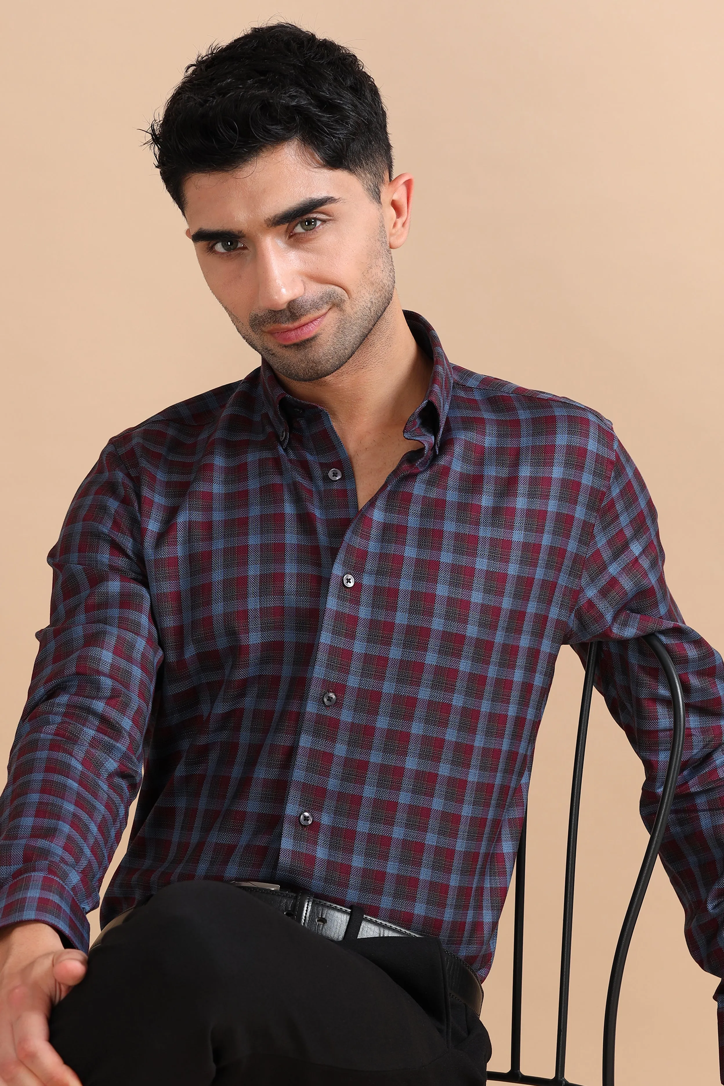 Premium Burgundy Checkered Shirt