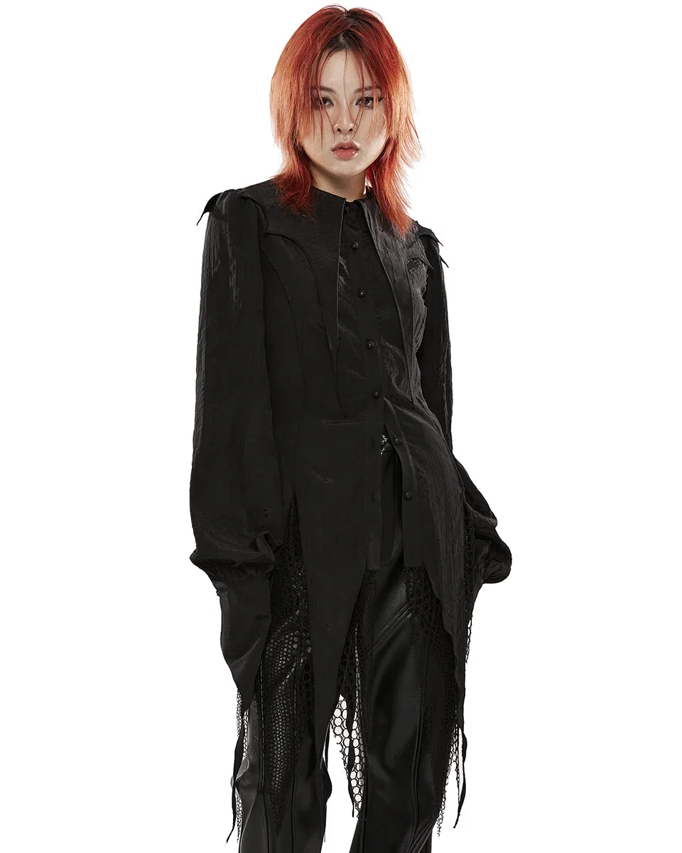 Punk Rave Daily Life Womens Urban Occult Asymmetric Bat Collar Blouse - Black