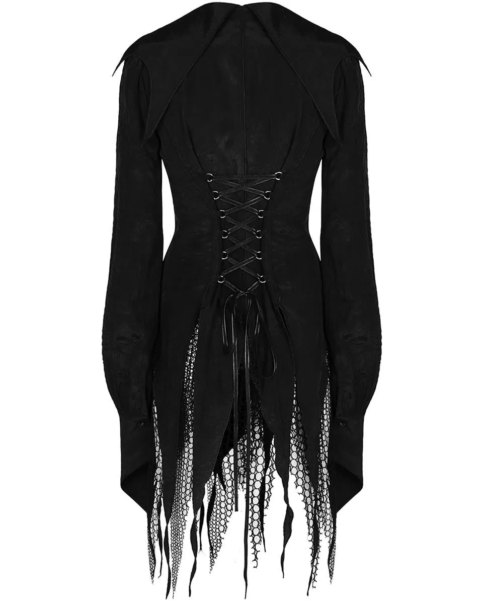 Punk Rave Daily Life Womens Urban Occult Asymmetric Bat Collar Blouse - Black