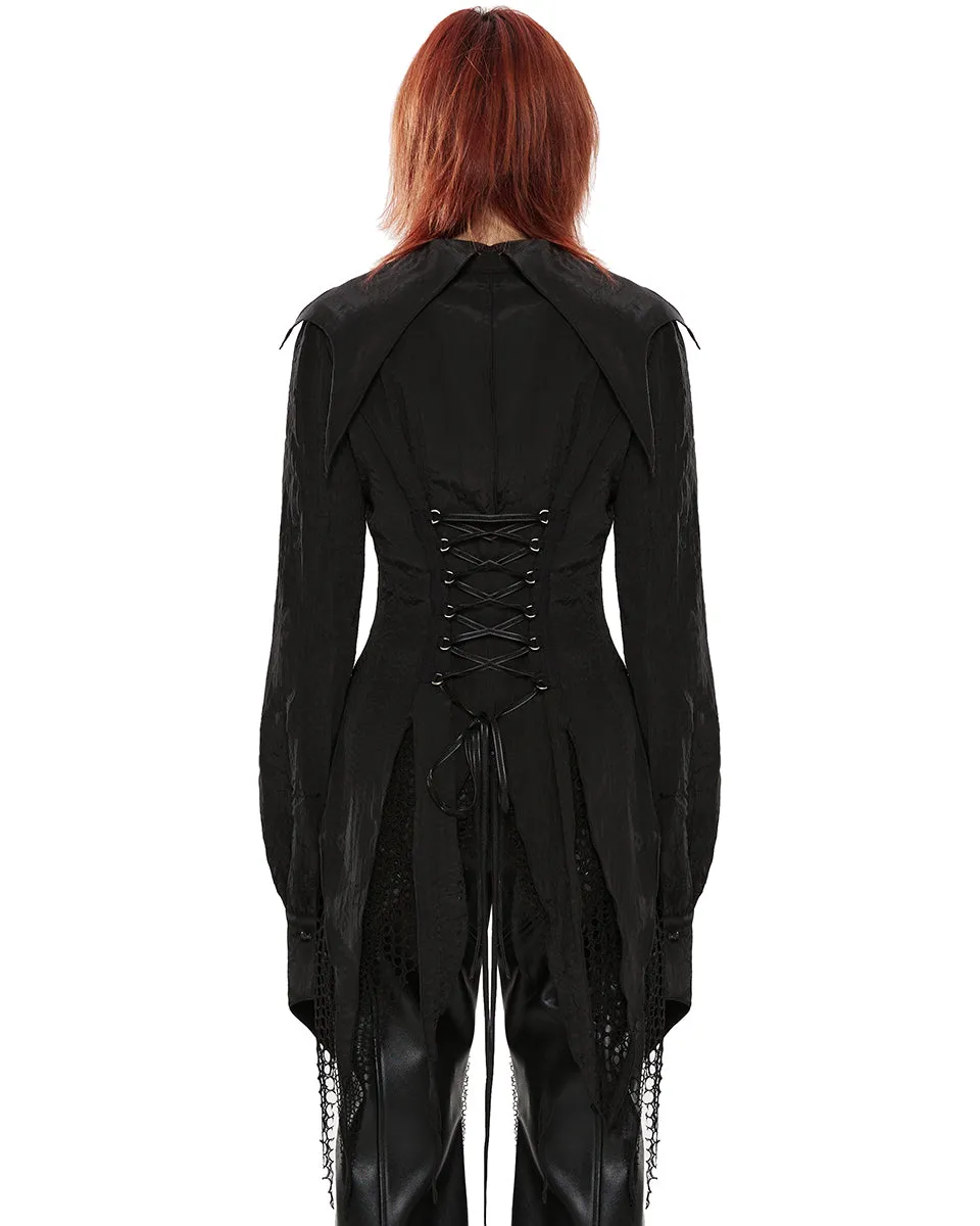 Punk Rave Daily Life Womens Urban Occult Asymmetric Bat Collar Blouse - Black