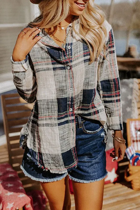 Raw Edge Plaid Print Shirt