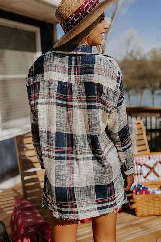 Raw Edge Plaid Print Shirt