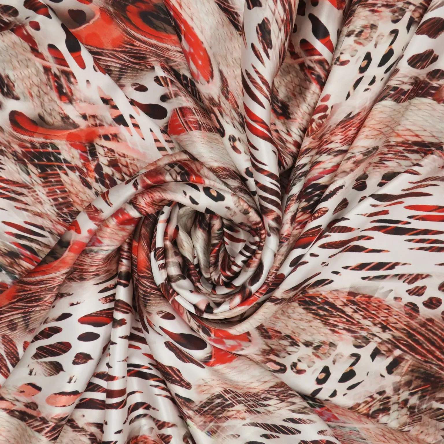 Red Jaguar Abstract Printed Silk Charmeuse Fabric