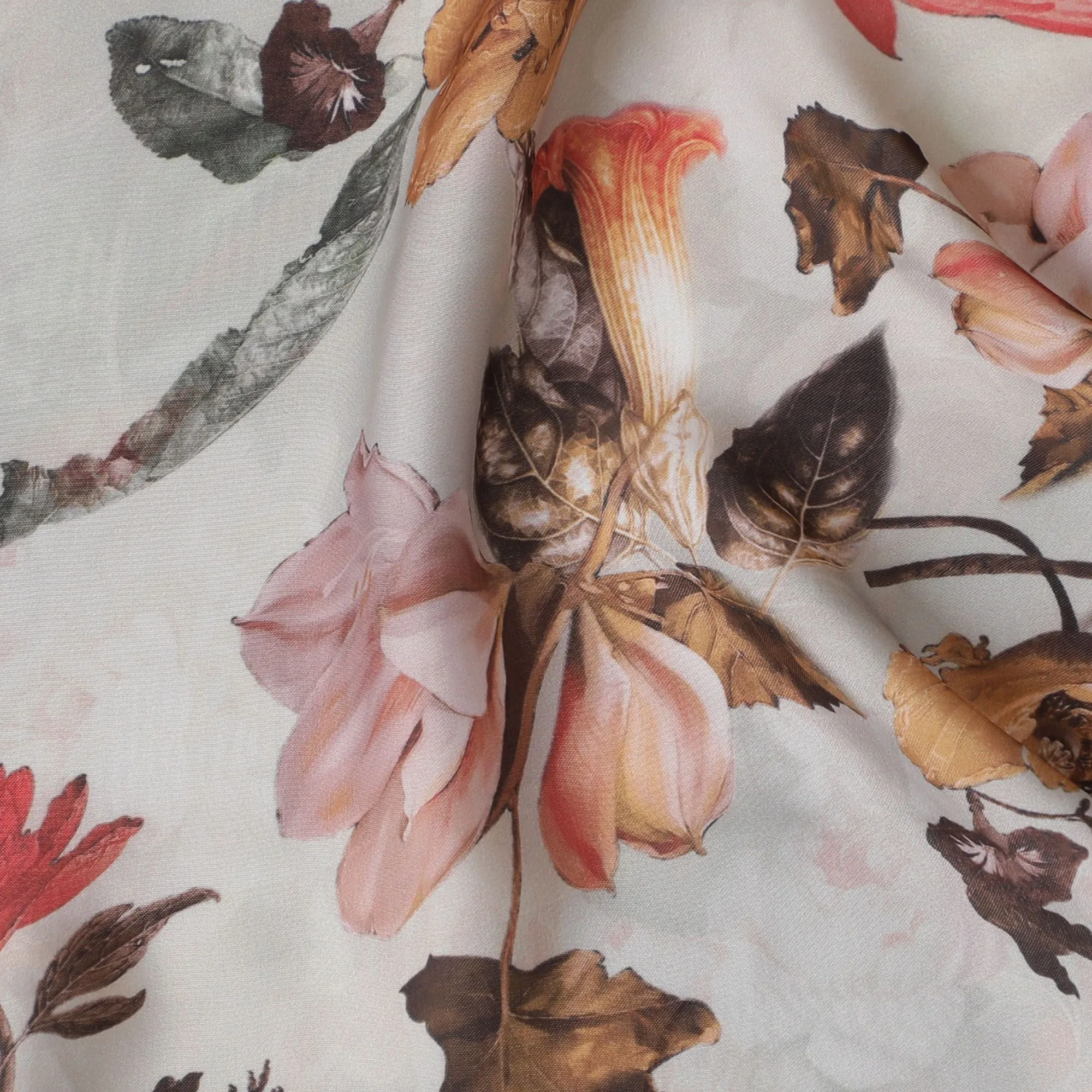 Renaissance Rose Synthetic Modal Satin Fabric - Classic Floral Elegance, 110cm Wide - Buy Online in Meters-D18344