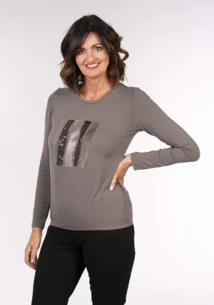 Sequin Front Tee - Grey