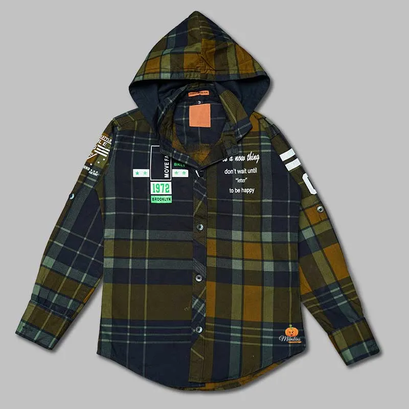 Solid Lining Shirts for Boys with Hoodie Pattern