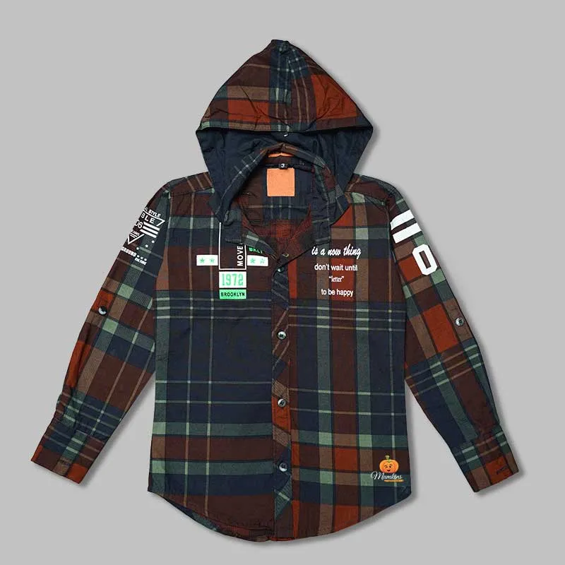 Solid Lining Shirts for Boys with Hoodie Pattern