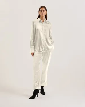 Sonora Long Line Satin Shirt Ivory