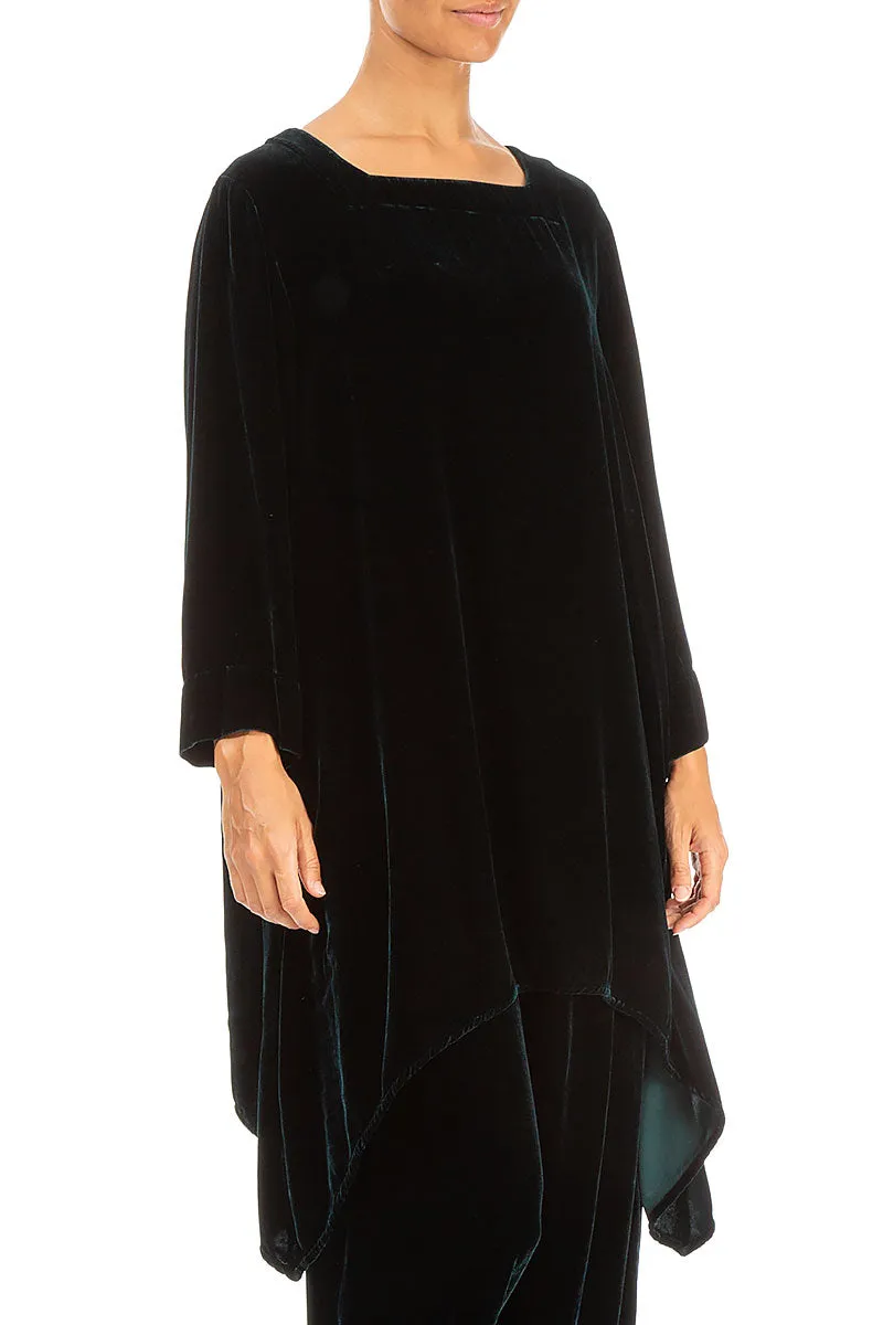 Square Neck Emerald Silk Velvet Tunic