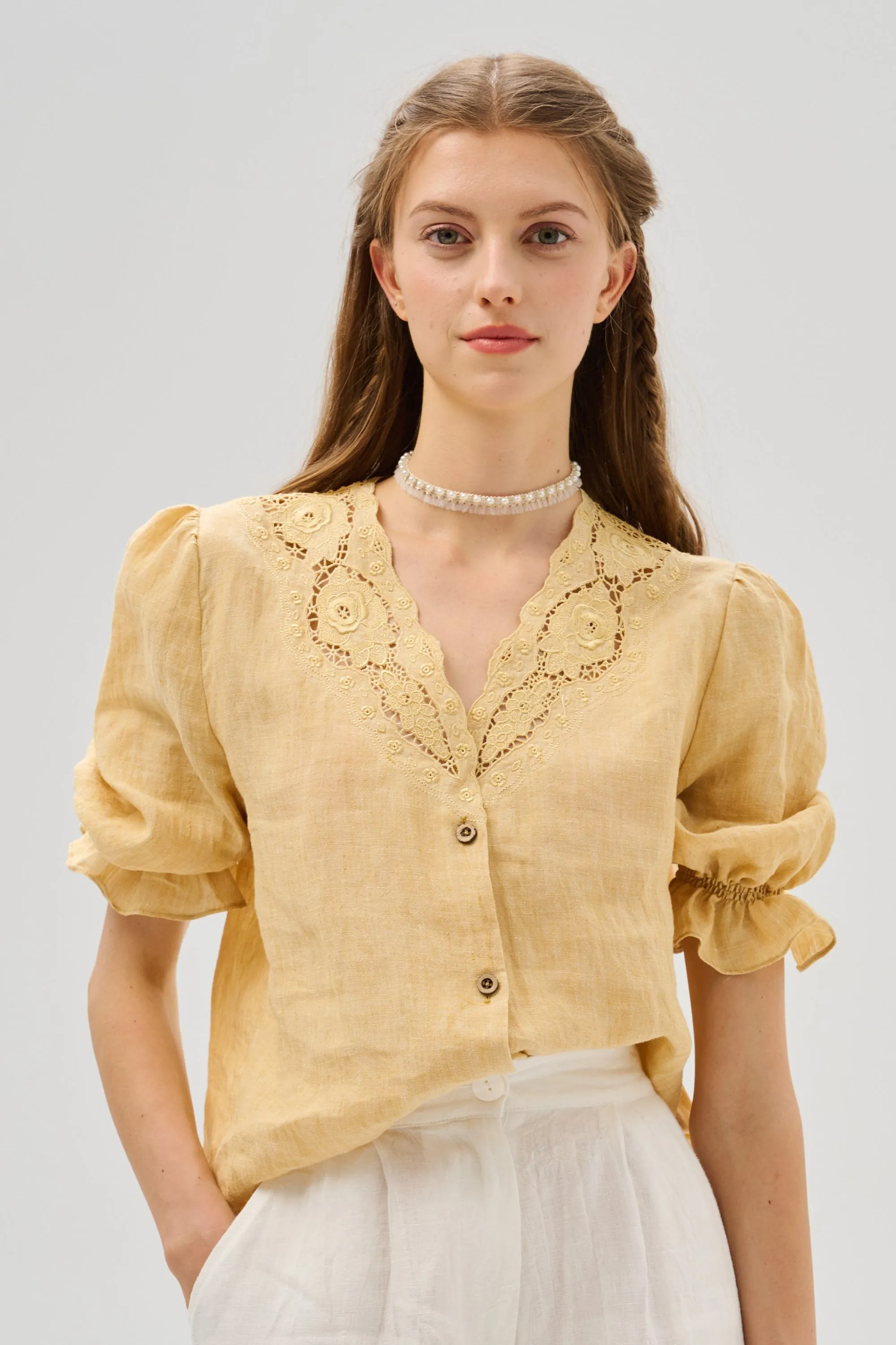 Summer 17 | openwork 100% linen blouse with lace