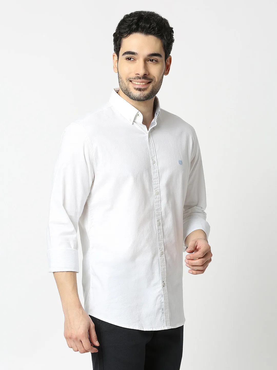 White Oxford Plain Shirt With Button Down Collar