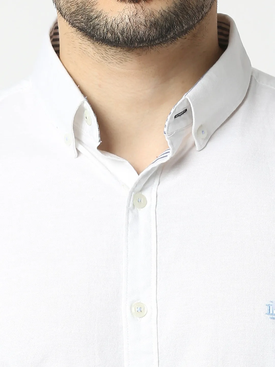 White Oxford Plain Shirt With Button Down Collar