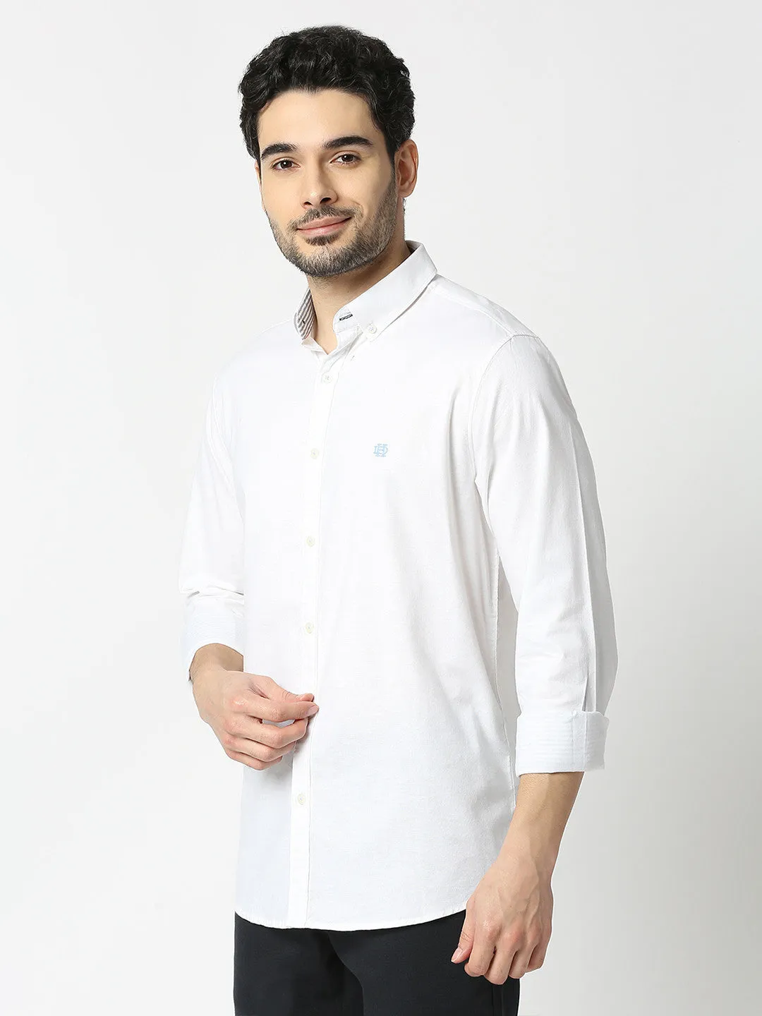 White Oxford Plain Shirt With Button Down Collar