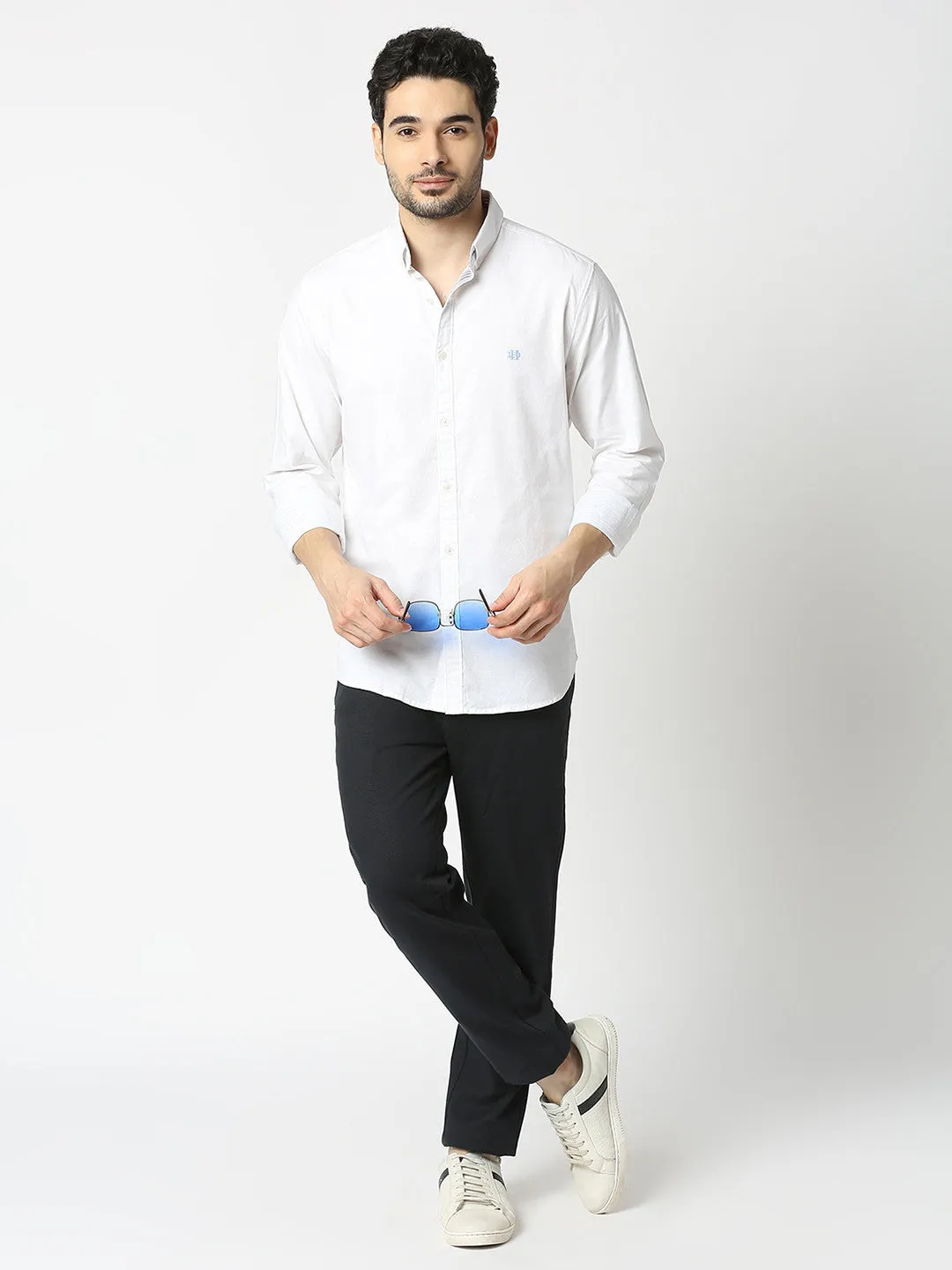 White Oxford Plain Shirt With Button Down Collar