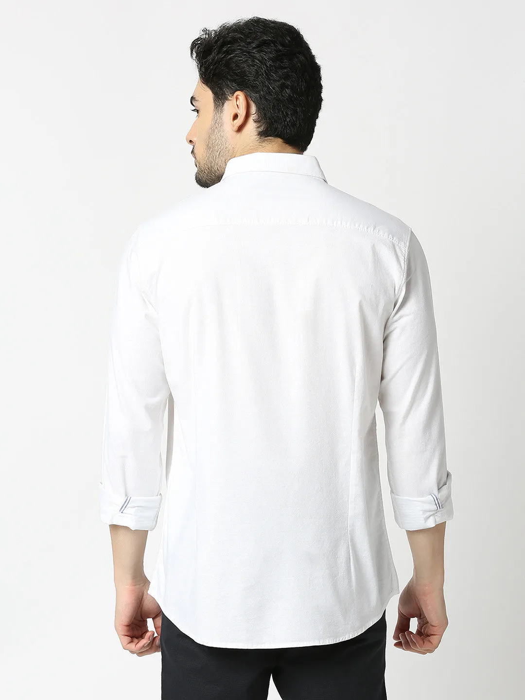 White Oxford Plain Shirt With Button Down Collar