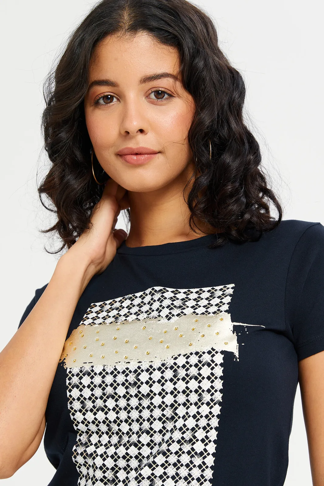 Women Black Deluxe Embellished T-Shirt