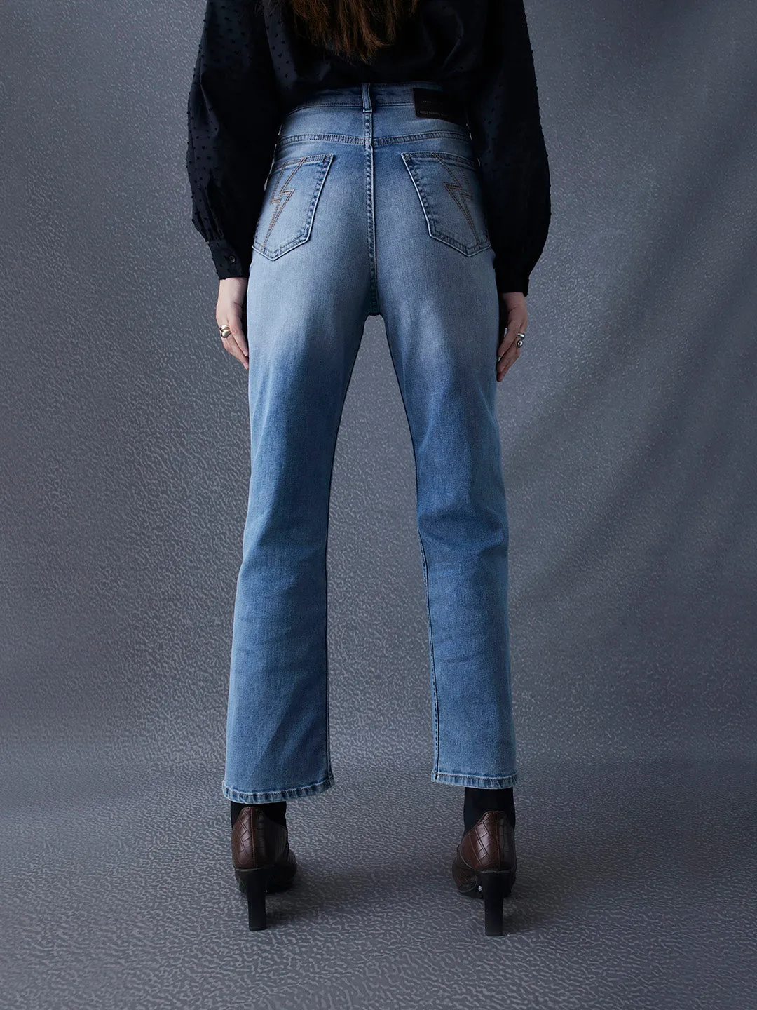 Women Straight Fit Cotton Stretch High Waist Indigo Jeans