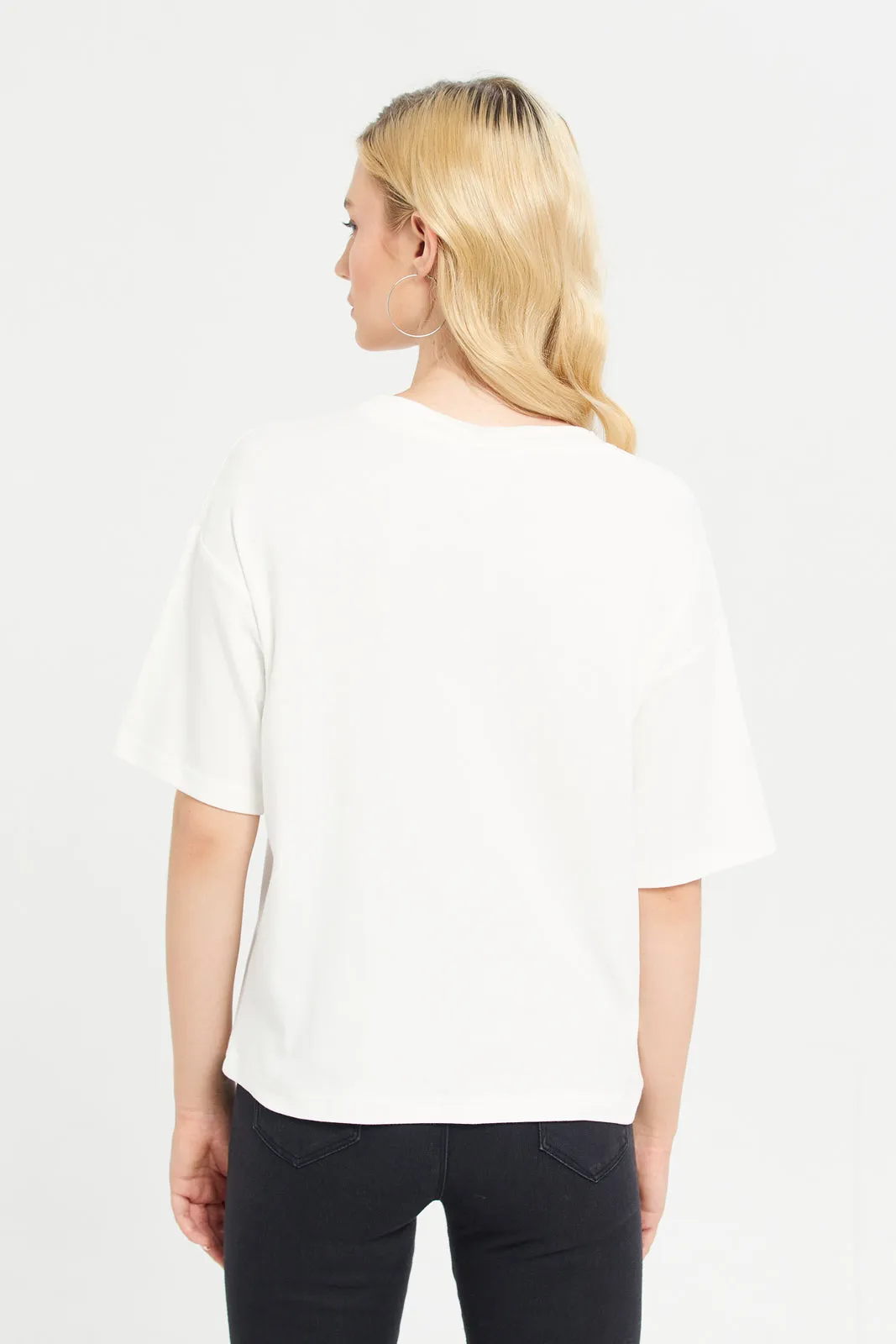 Women White Embroidered Boxy T-Shirt