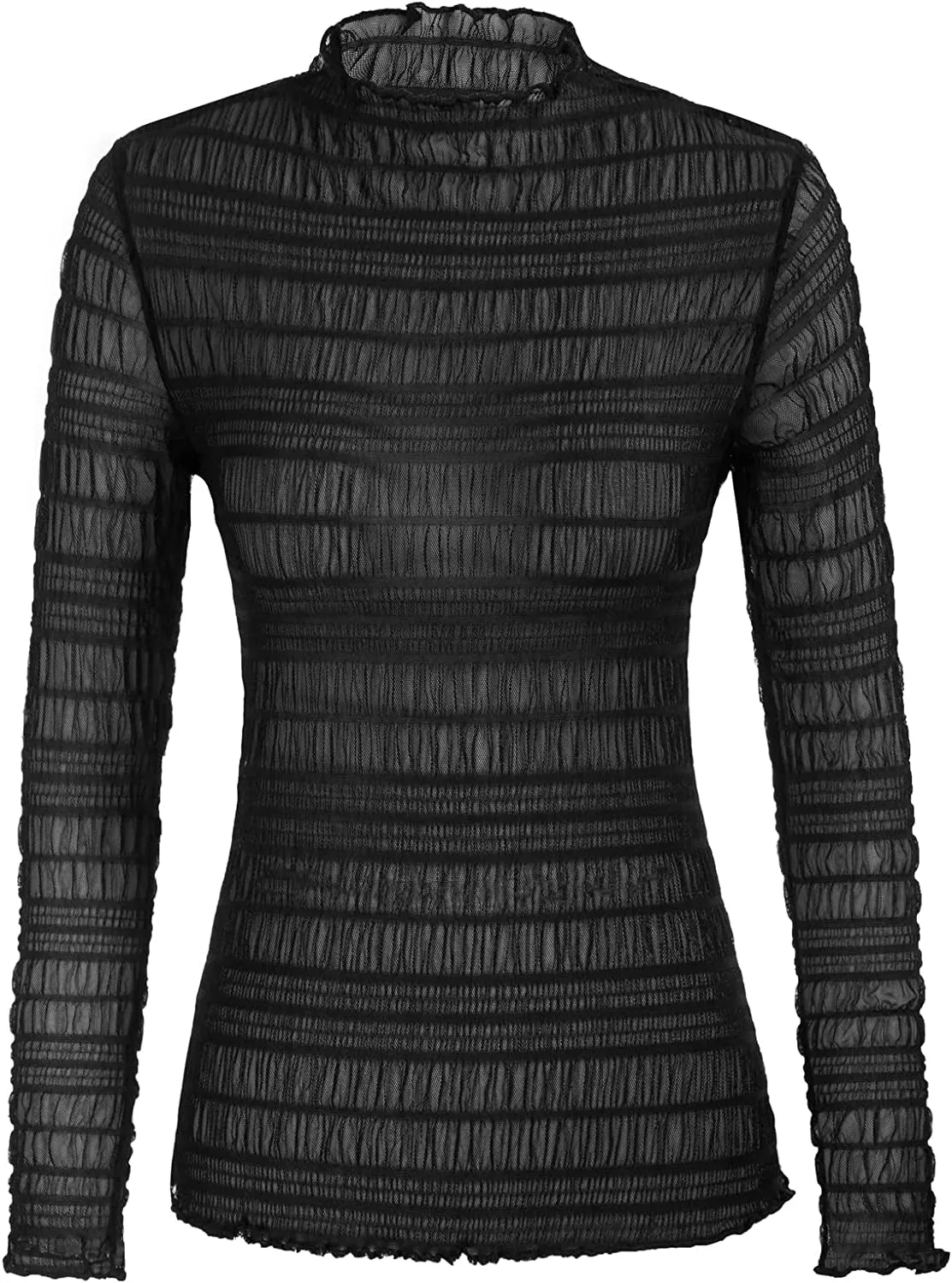 Women's Mesh Tops Long Sleeve Sheer Blouse Sexy Shirt High Neck Clubwear