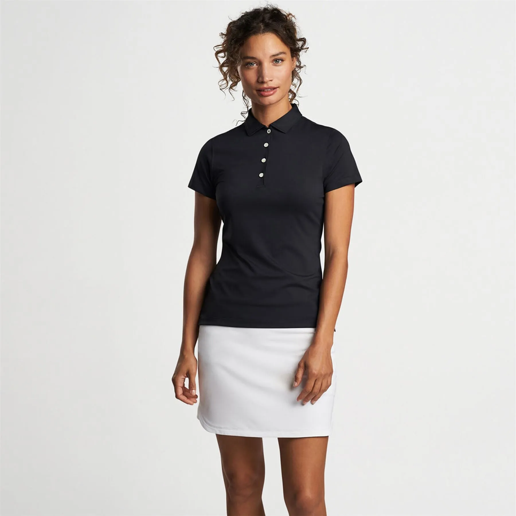 Womens Short Sleeve Button Polo Black - 2025